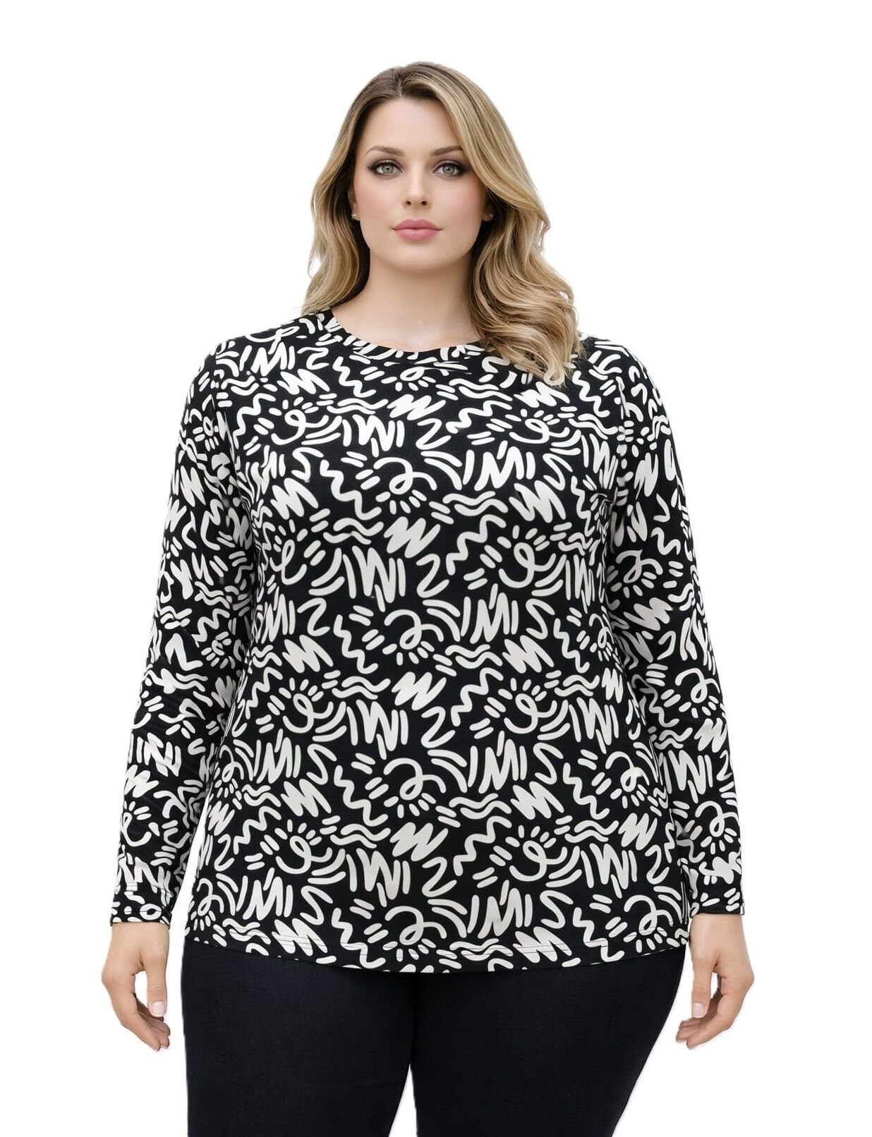Büyük Beden Desenli Viskon Bluz PB282