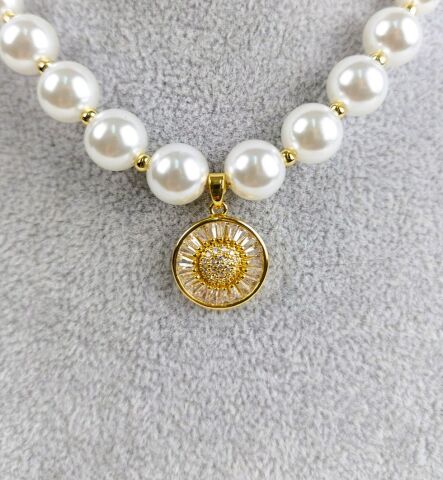 İnci Taşlı Çelik Kolye TK69