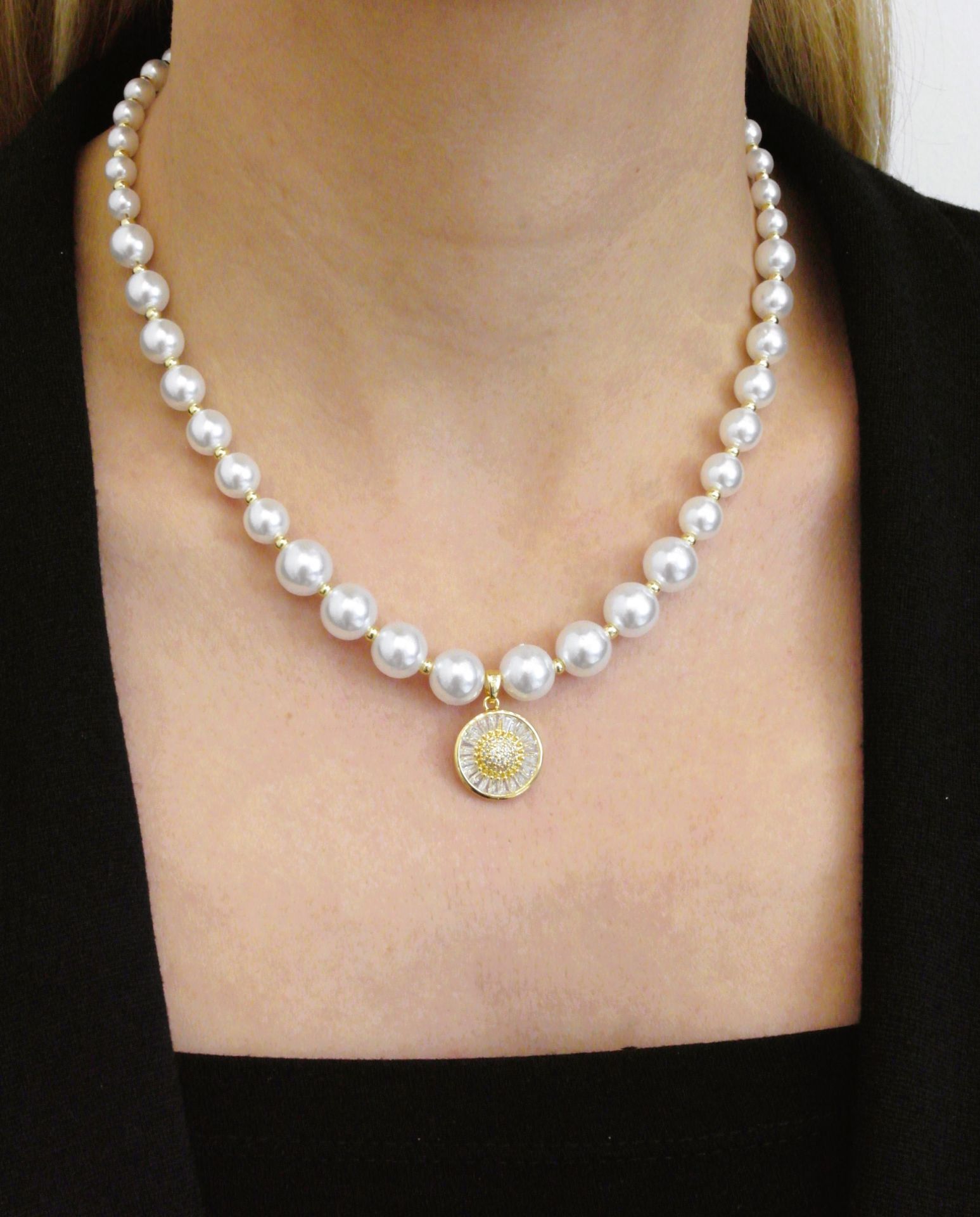 İnci Taşlı Çelik Kolye TK69