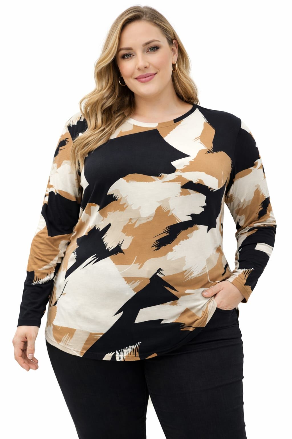 Büyük Beden Desenli Viskon Bluz PB283