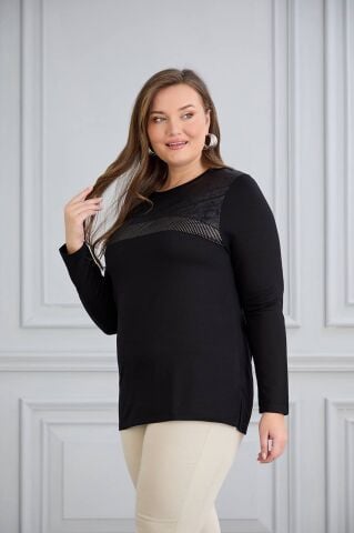 Büyük Beden Deri Detay Bluz PB284