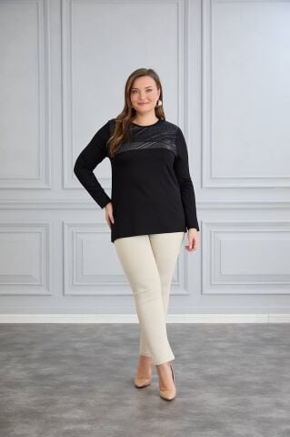 Büyük Beden Deri Detay Bluz PB284