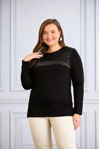 Büyük Beden Deri Detay Bluz PB284