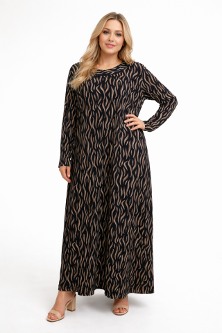 Büyük Beden Desenli Elbise Lacivert PE649