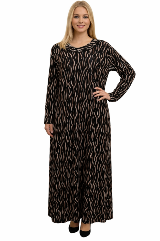 Büyük Beden Desenli Elbise-Siyah PE650