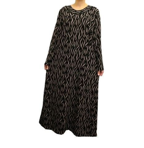 Büyük Beden Desenli Elbise-Siyah PE650