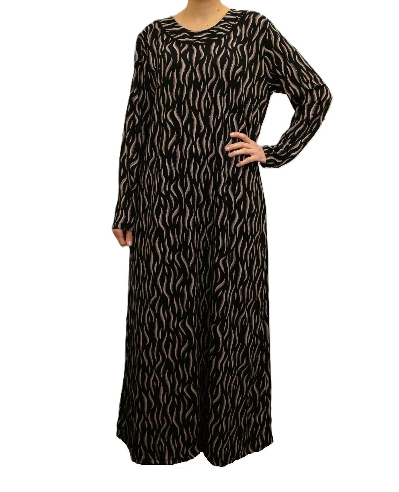 Büyük Beden Desenli Elbise-Siyah PE650