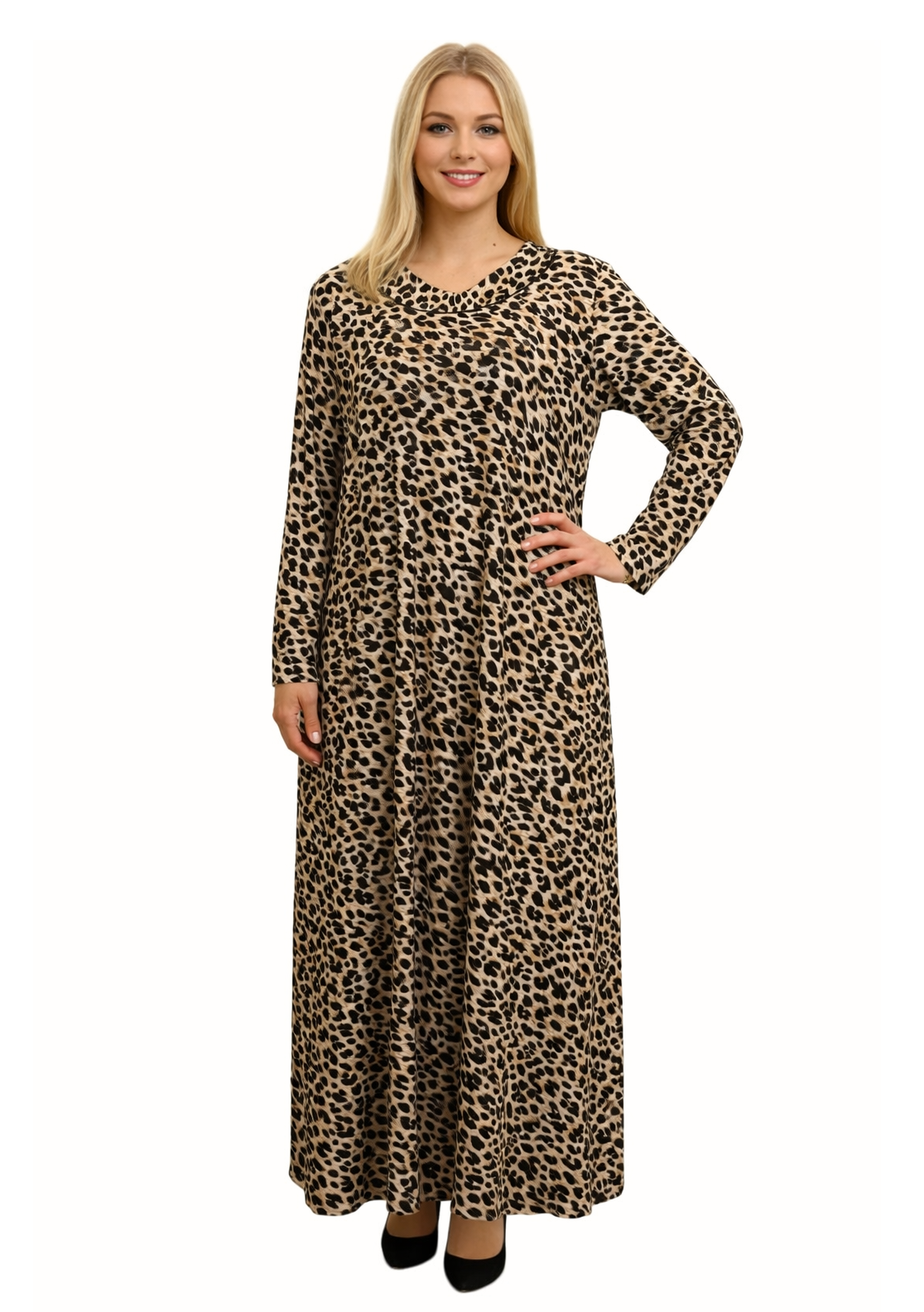 Büyük Beden Leopar Desen Elbise PE651