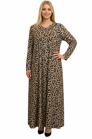 Büyük Beden Leopar Desen Elbise PE651