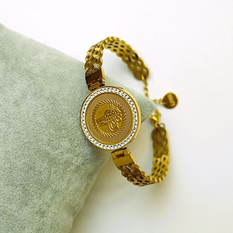 Tuğralı Taşlı Kelepçe Çelik Bileklik TBL118