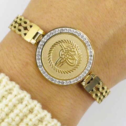 Tuğralı Taşlı Kelepçe Çelik Bileklik TBL118