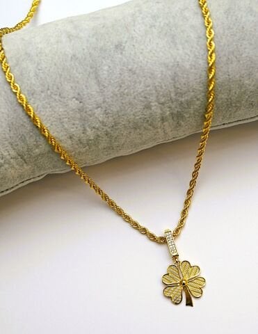 22 Ayar Altın Kaplama Yonca Charm Kolye AB209