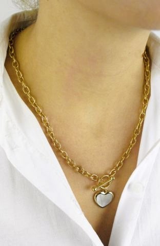 Kalp Sedef Çelik Kolye TK99