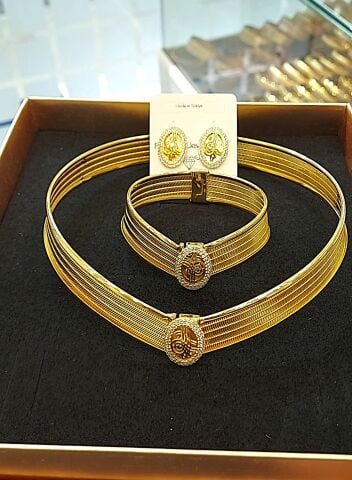 22 Ayar Altın Kaplama Tuğralı Hasır Set AB214