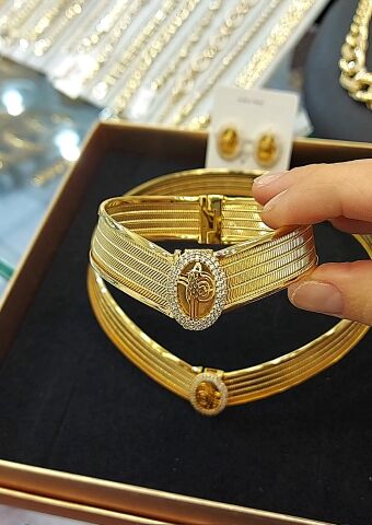 22 Ayar Altın Kaplama Tuğralı Hasır Set AB214
