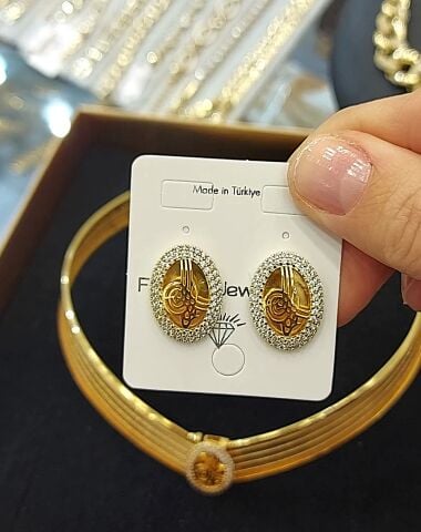 22 Ayar Altın Kaplama Tuğralı Hasır Set AB214