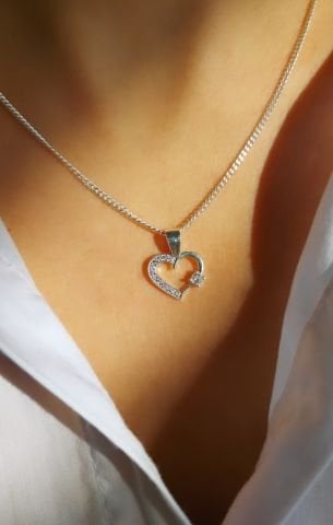 Taşlı Kalp Kolye 925 Ayar Gümüş GK03