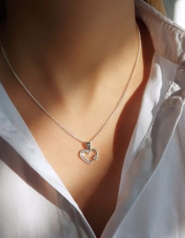 Taşlı Kalp Kolye 925 Ayar Gümüş GK03