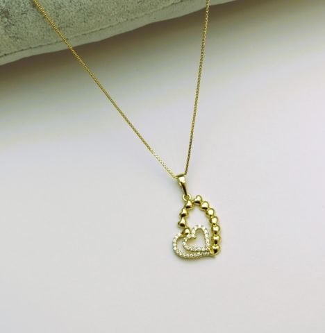 14 K Rengi İçiçe Kalp Xuping Kolye 45 Cm. TK244