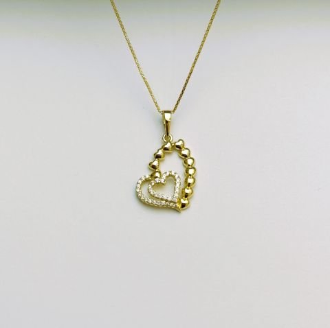14 K Rengi İçiçe Kalp Xuping Kolye 45 Cm. TK244