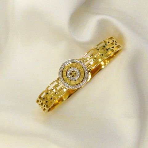 Roma Rakamlı Taşlı Çelik Kelepçe Bileklik TBL180