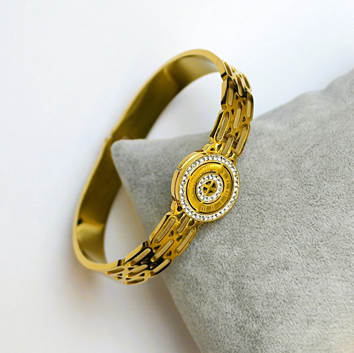 Roma Rakamlı Taşlı Çelik Kelepçe Bileklik TBL180